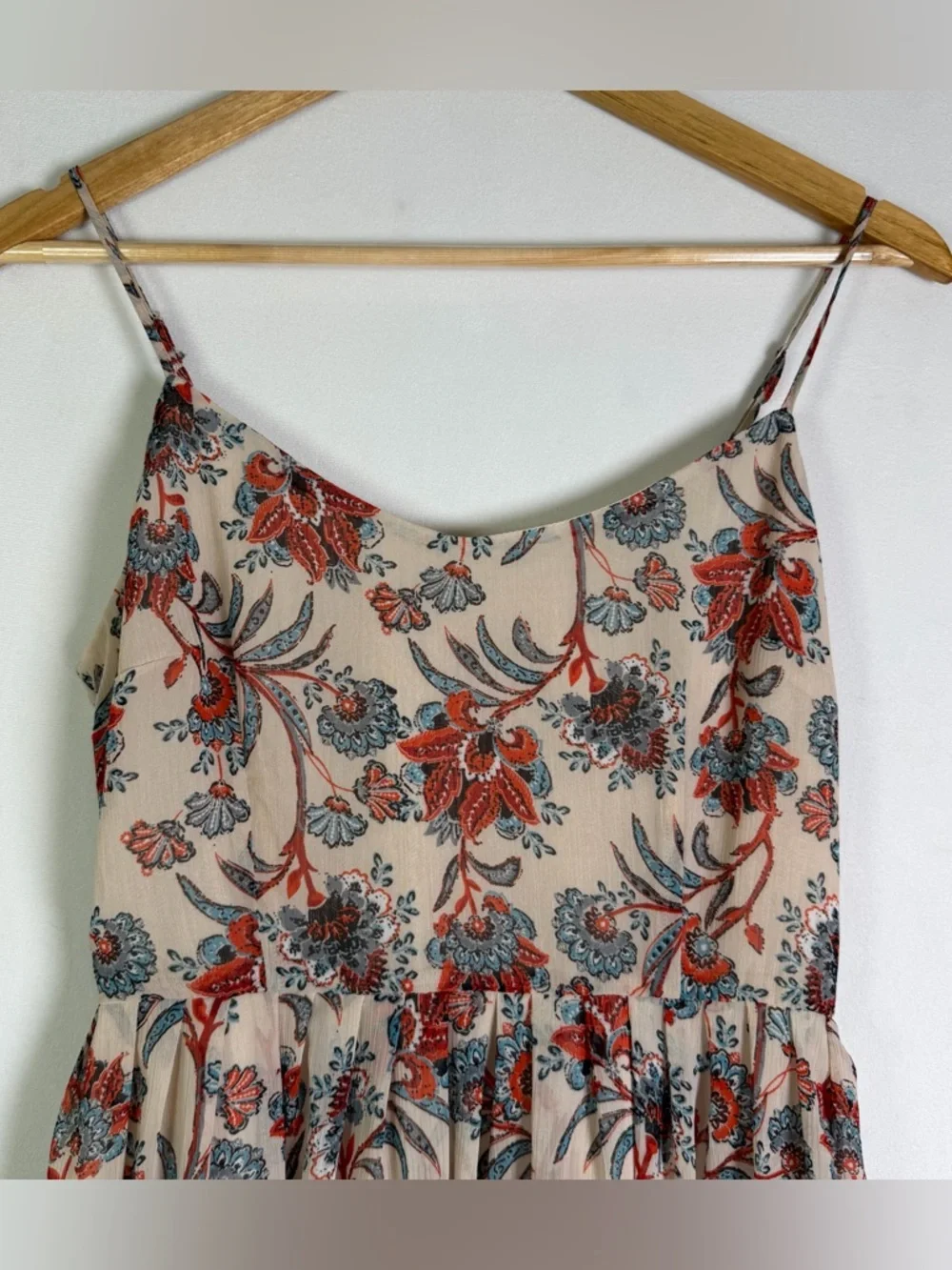 BB Dakota Floral Boho Midi Dress Women’s Sz 2 Cream Red Blue Sleeveless Coastal - Picture 3 of 9